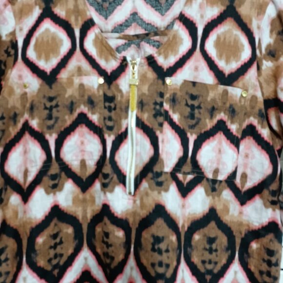 Ellen Tracy Linen Tunic Top Ikat Print Zipper Detail Size Small - Picture 7 of 11